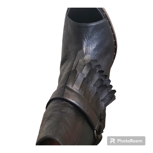 Freda salvador BLACK LEATHER HARNESS FRINGES OPEN TOE ANKLE BOOTS WOMEN’… - Picture 9 of 16